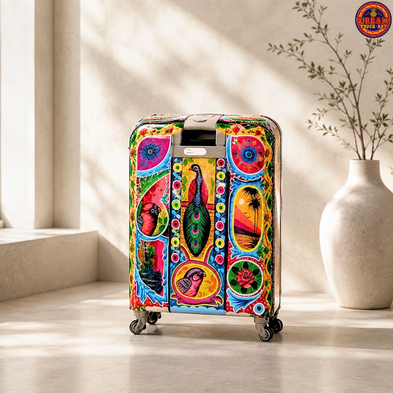 Peacock Hand Painted Truck Art Suitcase for Travel