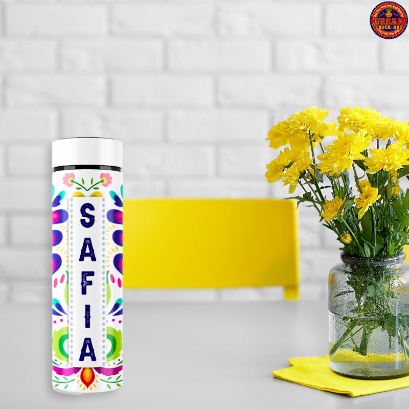 Personalised White Flower Water Bottle