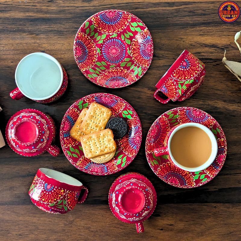 Red Mandala Hand Painted Tea Set