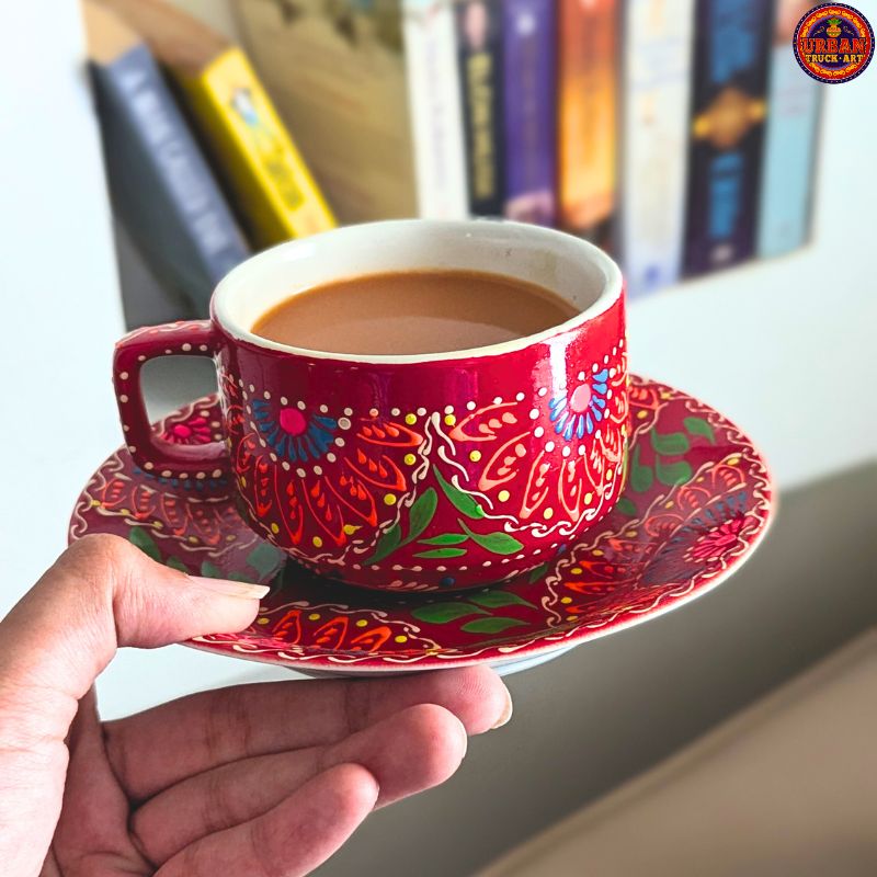 Red Mandala Hand Painted Tea Set