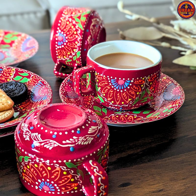 Red Mandala Hand Painted Tea Set