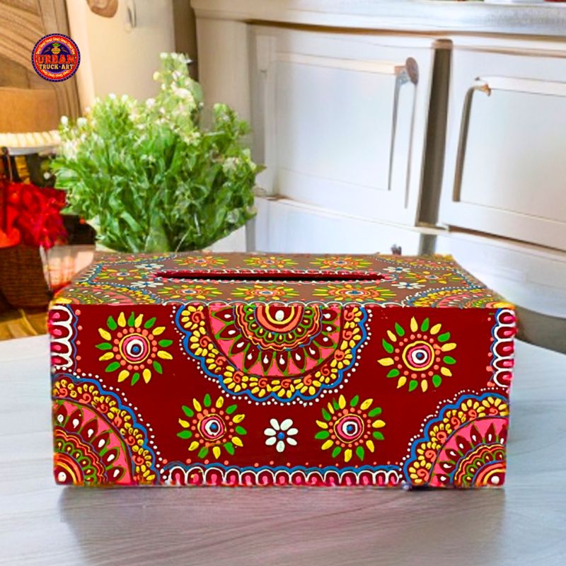 Red Mandala Hand Painted Tissue Box