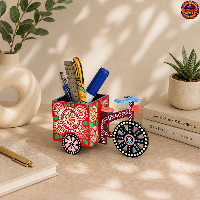 Red Artistic Painted Pen Holder