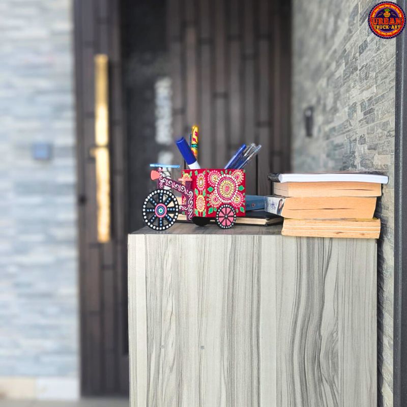 Red Artistic Painted Pen Holder