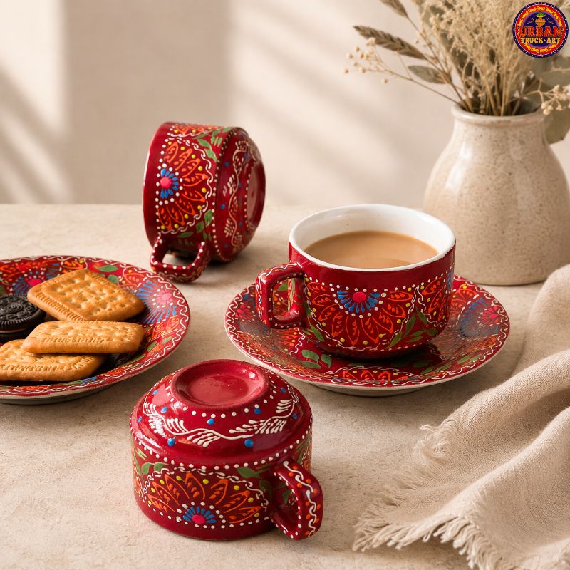 Red Hand Painted Teaset