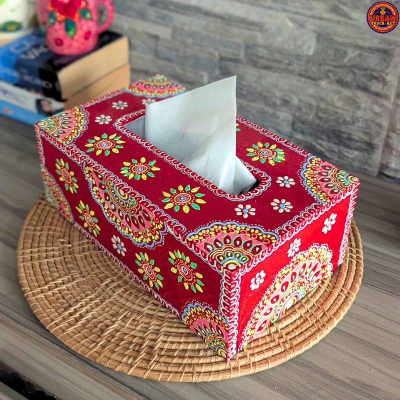 Red Mandala Hand Painted Tissue Box
