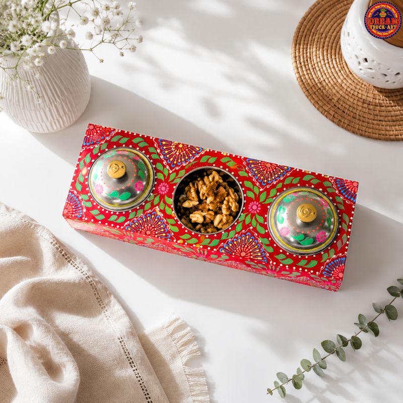 Red Mandala Art 3 Katoori Dry Fruit Tray