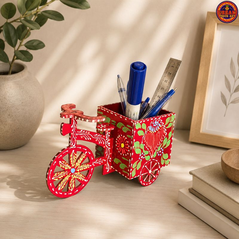 Red Mandala Cycle Pen Holder