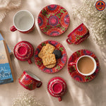 Red Mandala Hand Painted Tea Set in Pakistan