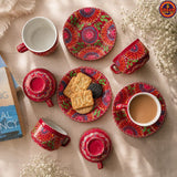 Red Mandala Hand Painted Tea Set in Pakistan