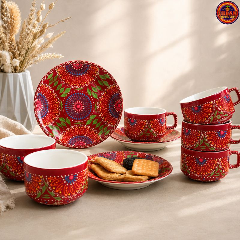 Red Hand Painted Teaset in Pakistan