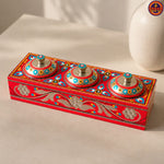 3 katori Red wooden masala Box