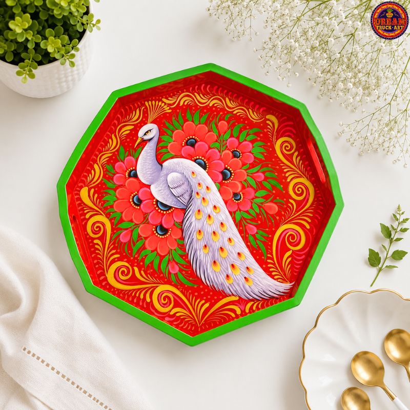 Red Octagon Hand Painted Serving Tray
