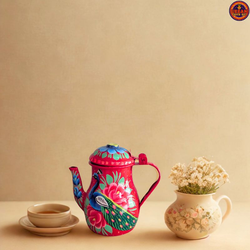 Red Peacock Hand Painted Decorative Unique Teapot