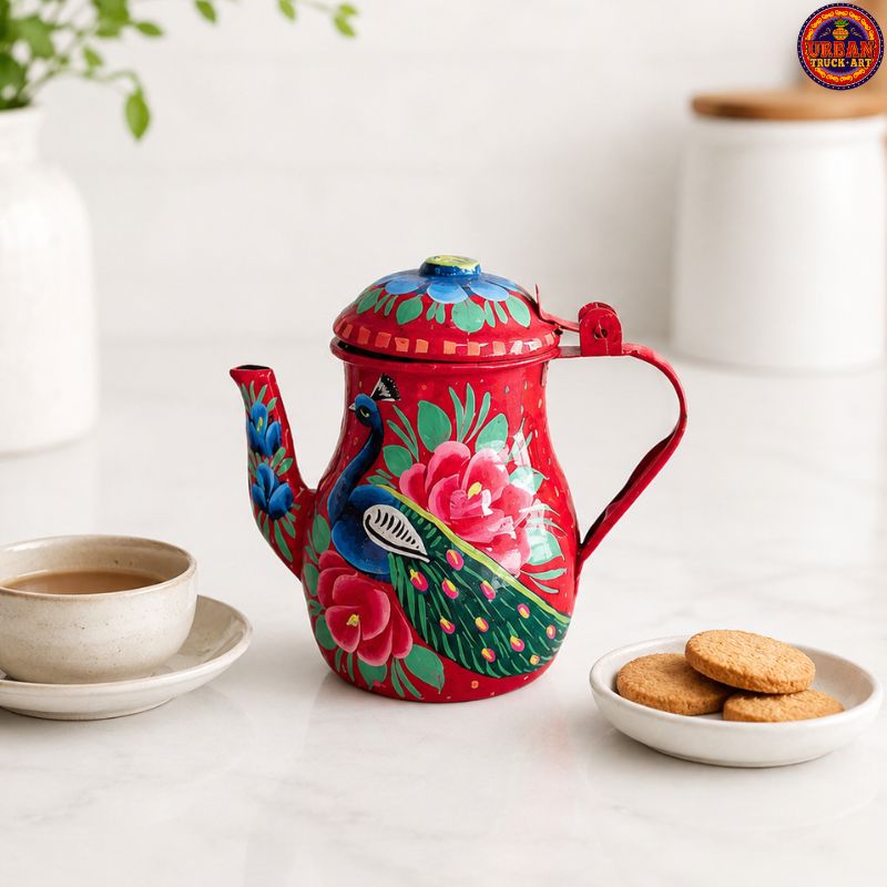Red Peacock Hand Painted Decorative Unique Teapot