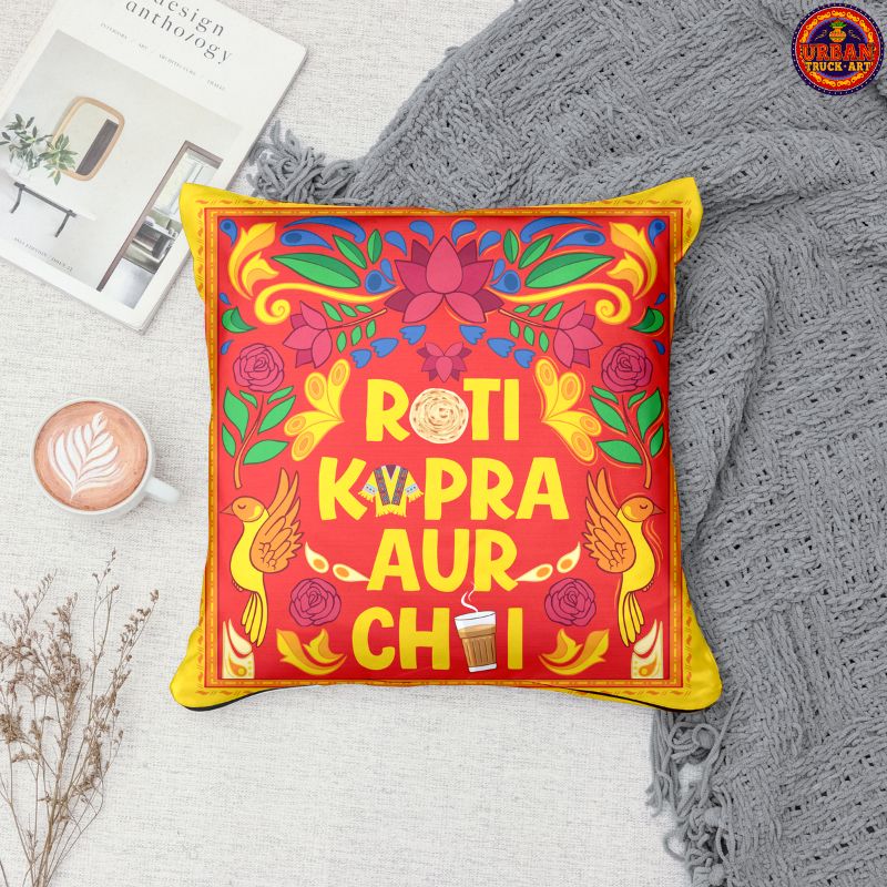 Roti Kapra Aur Chai Truck Art Cushion Cover