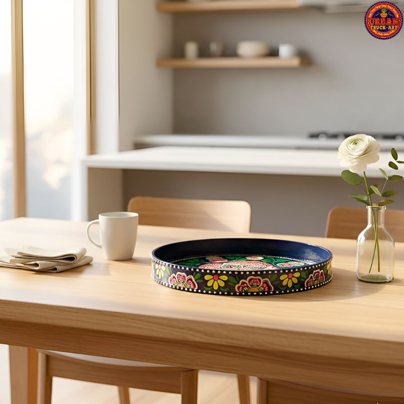 Artistic Round Blue Mandala Tray