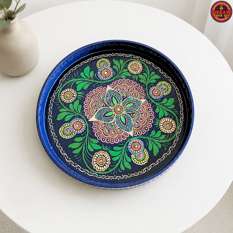 Round Blue Wooden Tray