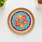 Blue Round Flower Wooden Tray