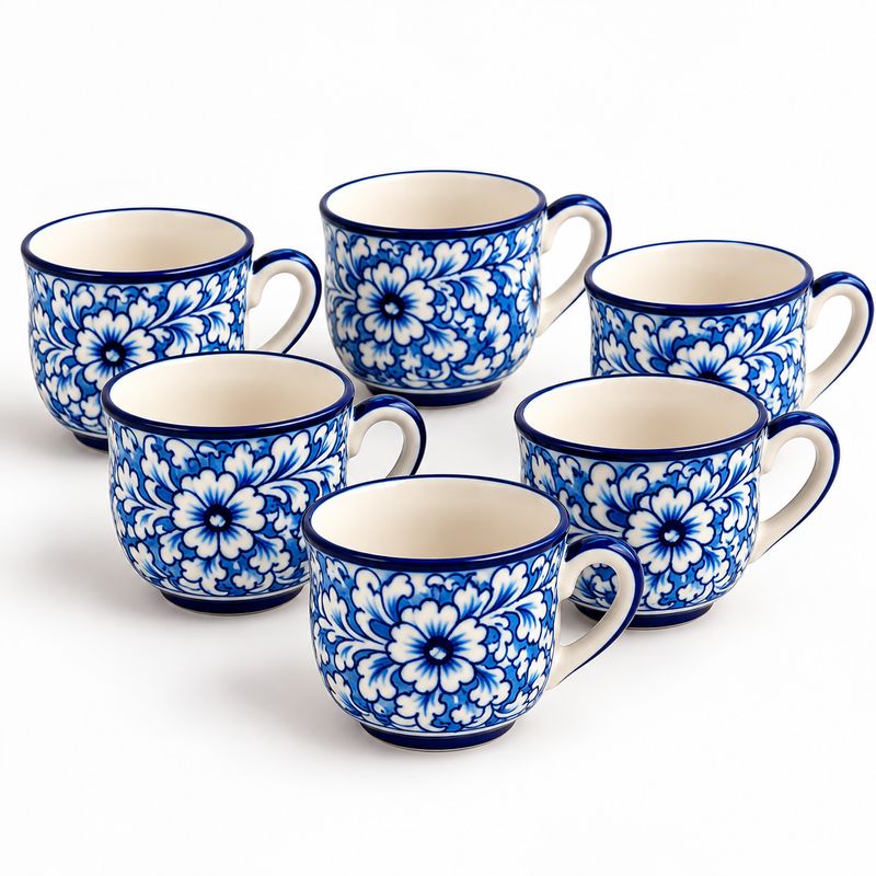 Royal Blue Baked Hand Painted Tea Cups