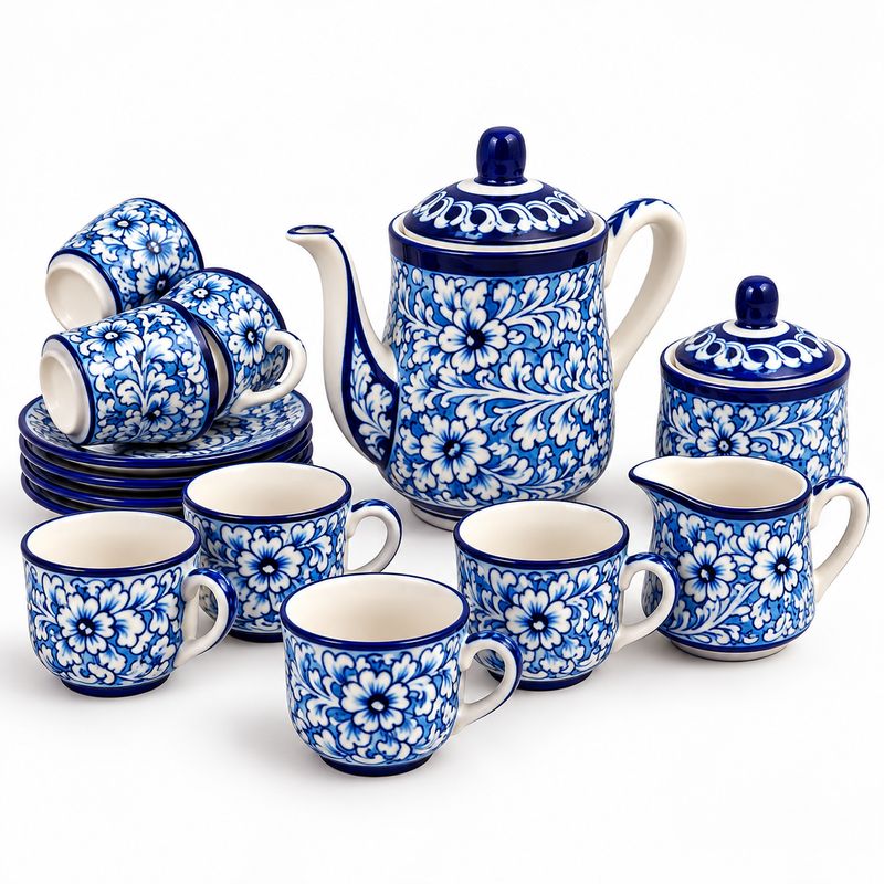 Royal Blue Baked Hand Painted Tea Set