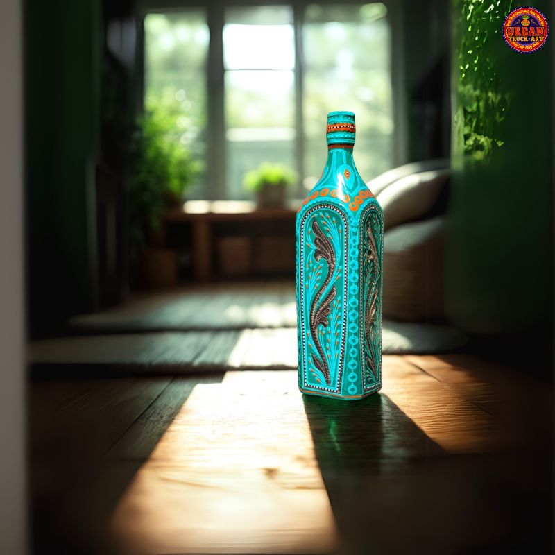 Sea Green Chamakpatti Decorative Bottle