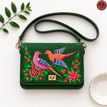 Sparrow Hand Painted Green Clutch