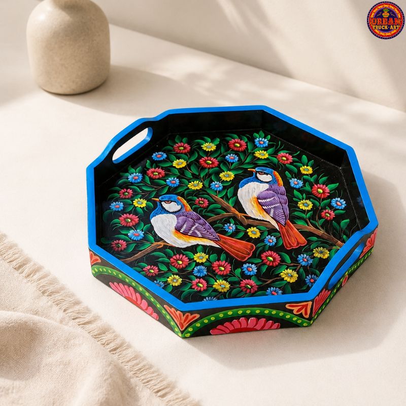 Sparrow Octagon Hand Painted Tray