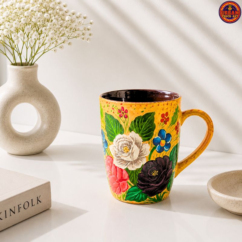 Three Roses Truck Art Hand Painted Mug