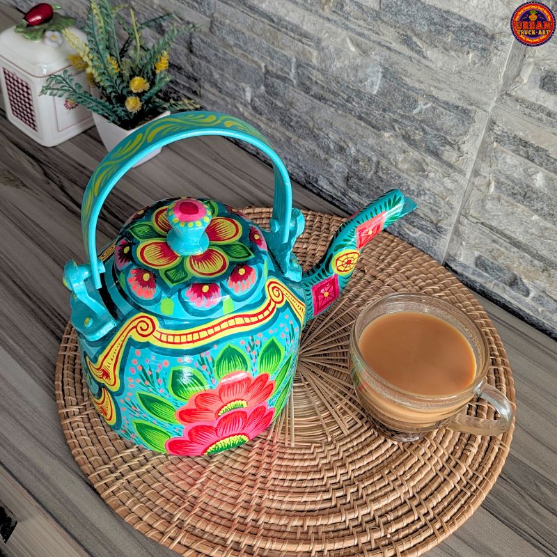 Turquoise Hand Painted Truck Art Teapot