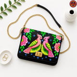 Two Parrots Black Hand Painted Clutch
