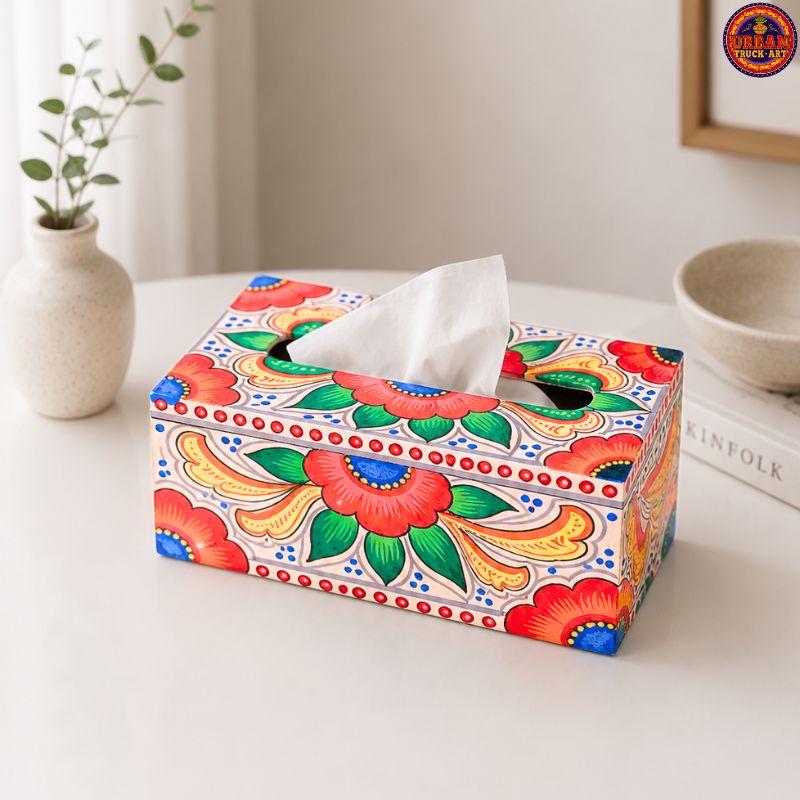 White Floral Tissue Box Holder