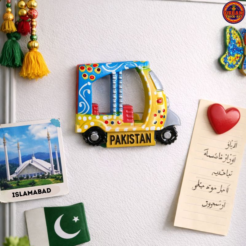 Yellow Acrylic Rickshaw Pakistan Magnet
