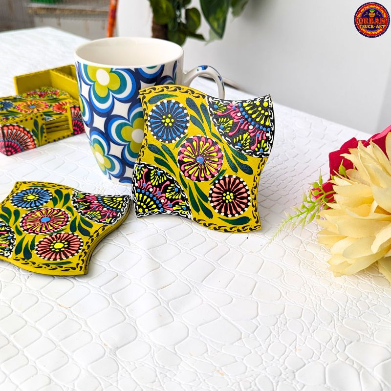 Truck Art Accessories, Tea Coaster, hand-painted, Bunki Truck Art, Pakistani Art, Home Décor, kitchen accessories