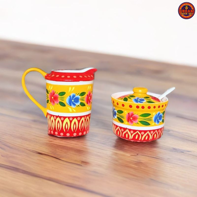 Yellow Royal Ceramic Truck Art Hand Painted Tea set