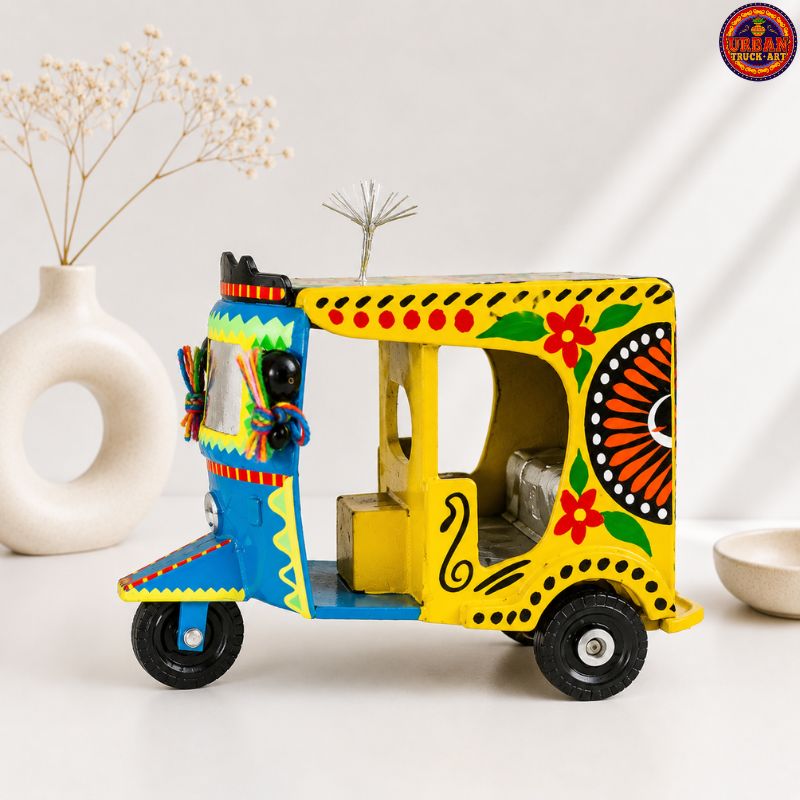 Yellow Hand Painted Miniature Rickshaw