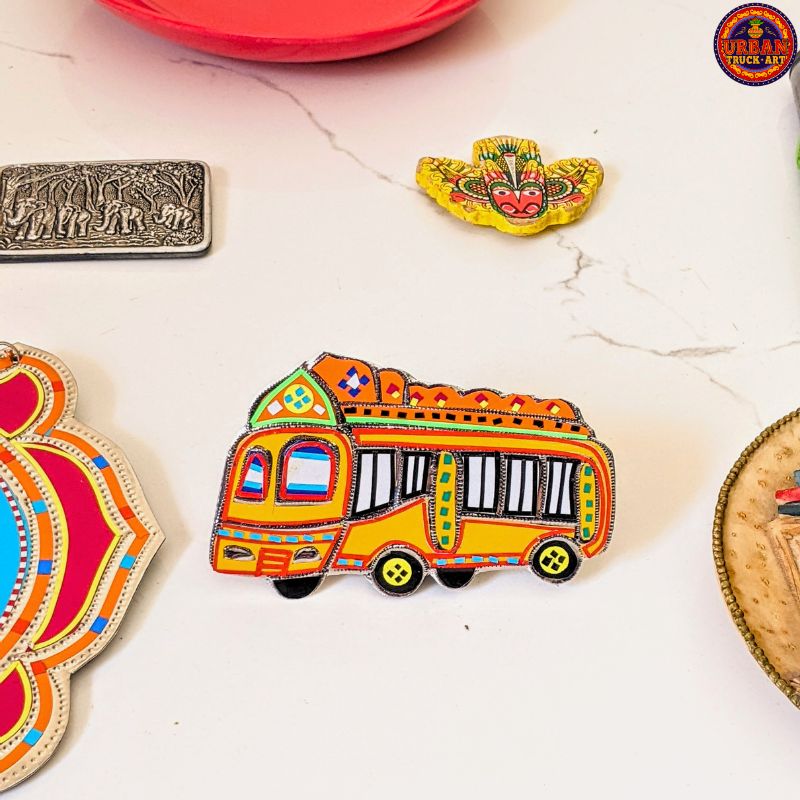 Yellow Bus Truck Art Magnet