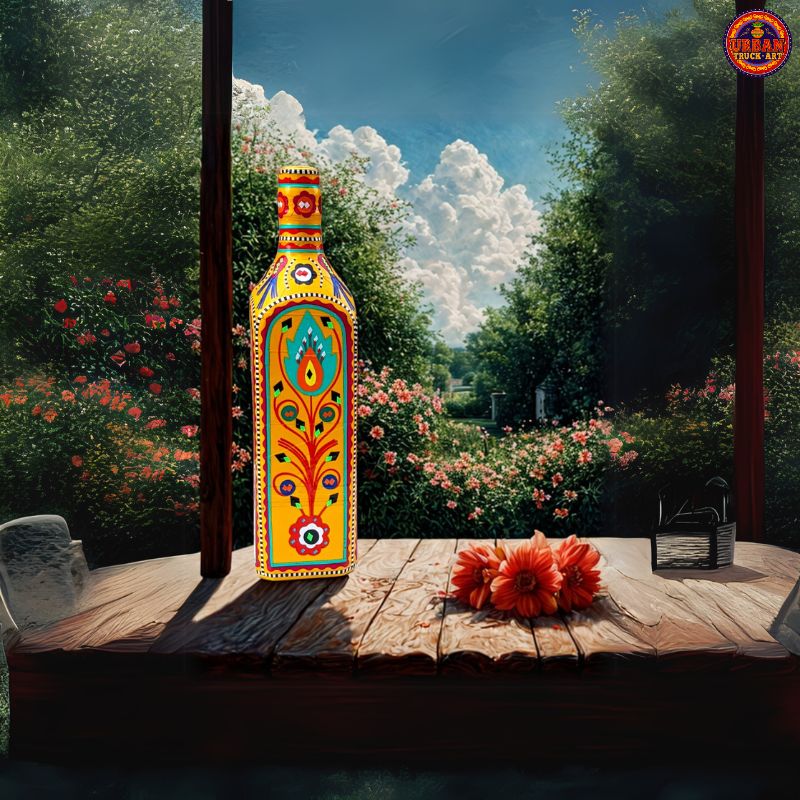 Yellow Chamakpatti Decorative Bottle