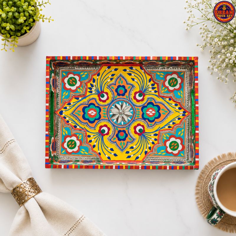 Yellow Wooden Chamakpatti Tray