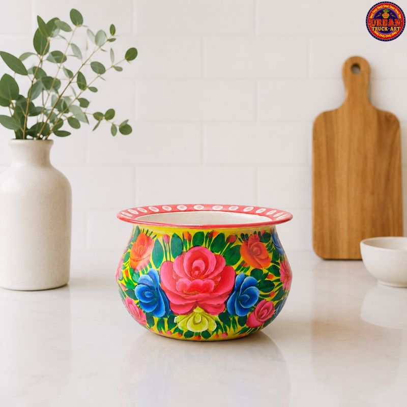Yellow Flower Painted Handi