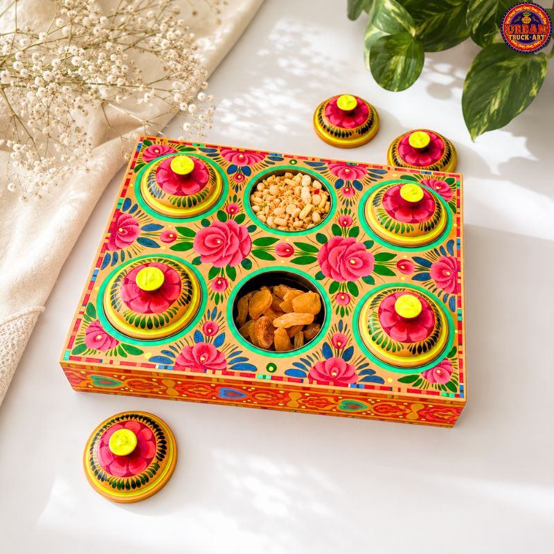 Yellow Hand Painted Masala Box