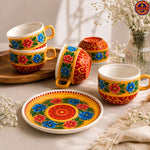 Yellow Royal Ceramic Truck Art Hand Painted Tea set