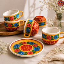 Yellow Royal Ceramic Truck Art Hand Painted Tea set