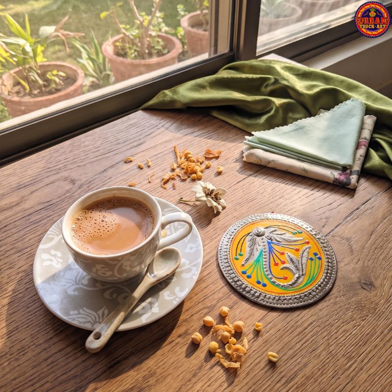 Yellow dragon truck art coaster