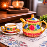 Yellow Royal Ceramic Truck Art Hand Painted Tea set