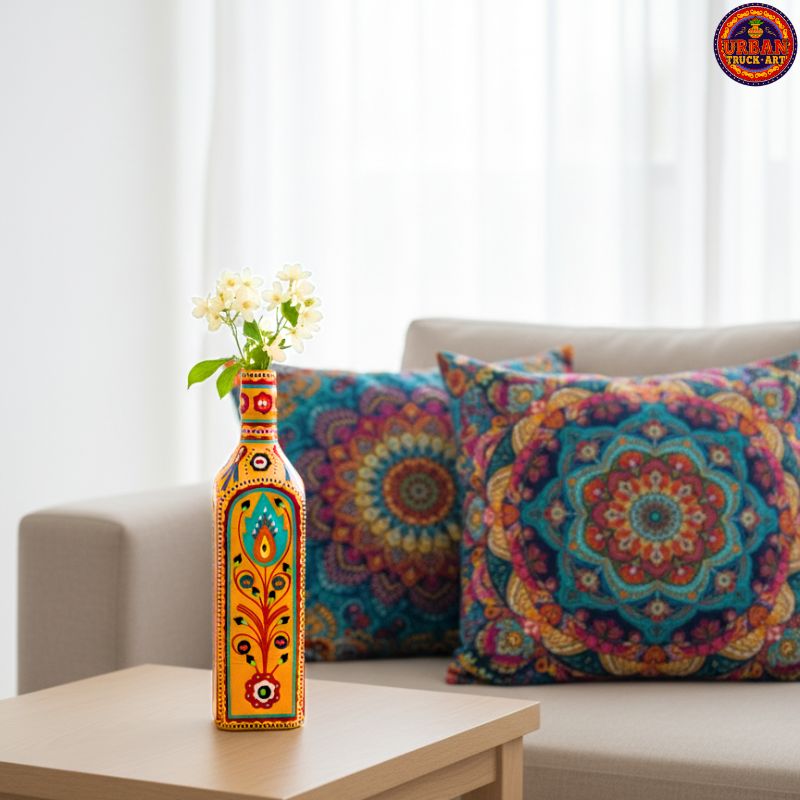 Yellow Chamakpatti Decorative Bottle