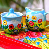 Blue Hand Painted Sugar & Milk Pot