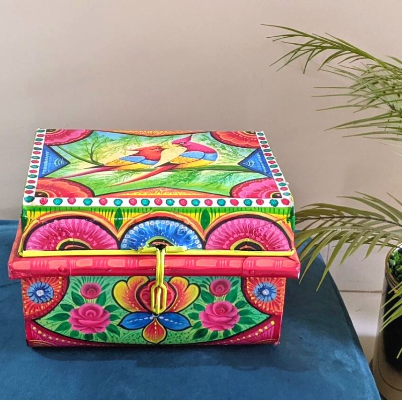 Two Finches Hand Painted Trunk