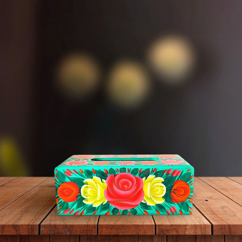 Hand Painted Green Tissue Box Cover