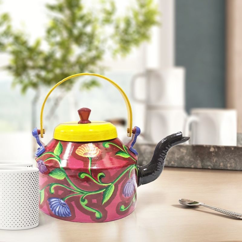 Maroon Hand Painted Teapot